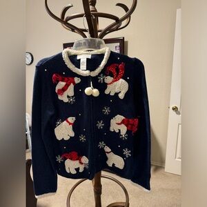 Navy blue Christmas sweater  jacket with polar bears